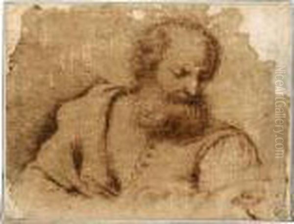A Bearded Man Holding A Book Oil Painting by Giovanni Francesco Barbieri