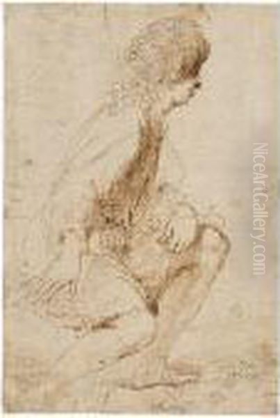 Pen And Brown Ink Over Traces Of Black Chalk Oil Painting by Giovanni Francesco Barbieri