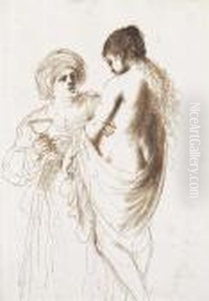 Bathsheba Attended By Her Maid Oil Painting by Giovanni Francesco Barbieri