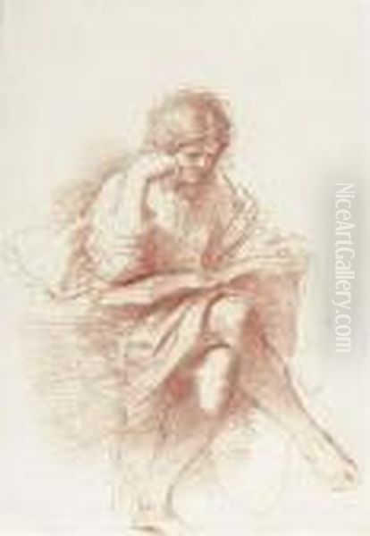 A Seated Youth Reading, Leaning His Head On His Right Hand Oil Painting by Giovanni Francesco Barbieri