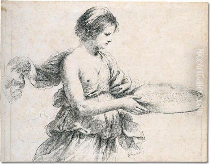 A Young Woman Holding A Sieve Oil Painting by Giovanni Francesco Barbieri