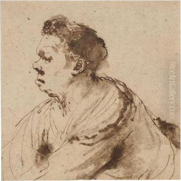 Head Of A Snub-nosed Man In Profile Oil Painting by Giovanni Francesco Barbieri