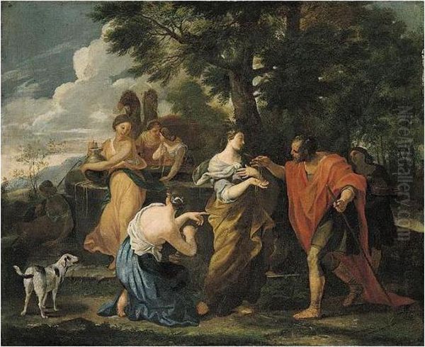 Rebecca And Eliezer At The Well Oil Painting by Giovanni Francesco Barbieri