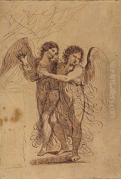 Two Angels<</b> Oil Painting by Giovanni Francesco Barbieri