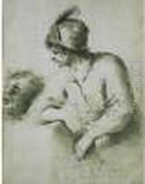 David Contemplant La Tete De Goliath. Oil Painting by Giovanni Francesco Barbieri