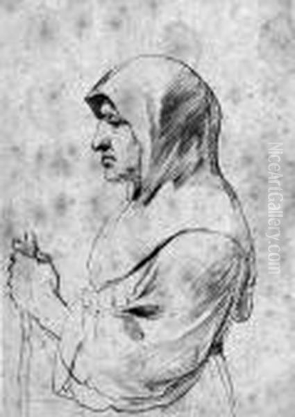 An Old Monk Standing In Profile To The Left, Holding A Staff Oil Painting by Giovanni Francesco Barbieri