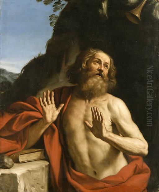 Saint Jerome In The Wilderness Oil Painting by Giovanni Francesco Barbieri