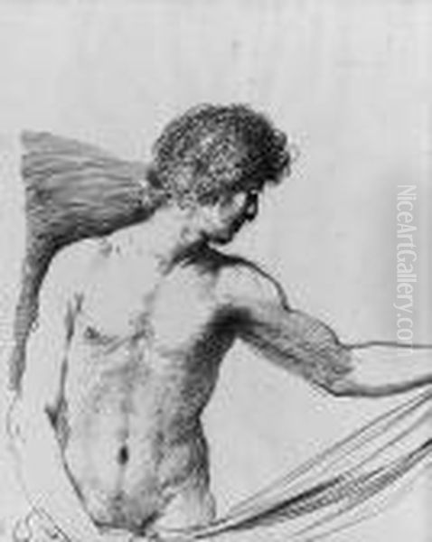 A Draped Youth Holding Some Drapery, Half-length Oil Painting by Giovanni Francesco Barbieri