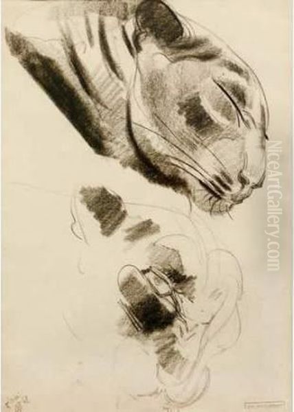 Etude De Panthere. Oil Painting by Gustave Guetant