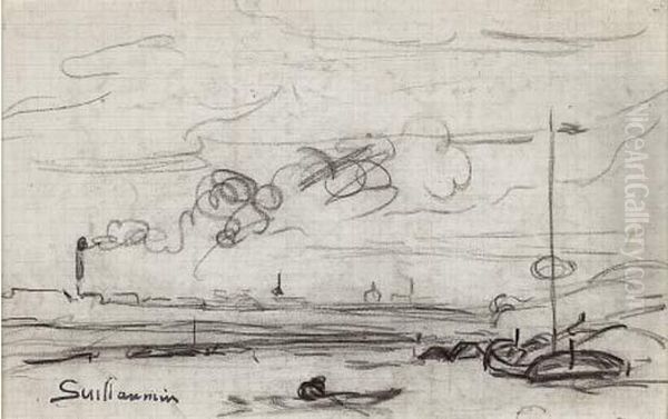 Bord De Seine Avec Une Usine Et 
Deux Peniches Provenance : Bibliographie : - Armand Guillaumin Par 
Christopher Gray, Chester, 1972, Page 221, No. 37 Et Reproduit Page 152 
(sous Le Titre Le Rameur). Oil Painting by Armand Guillaumin