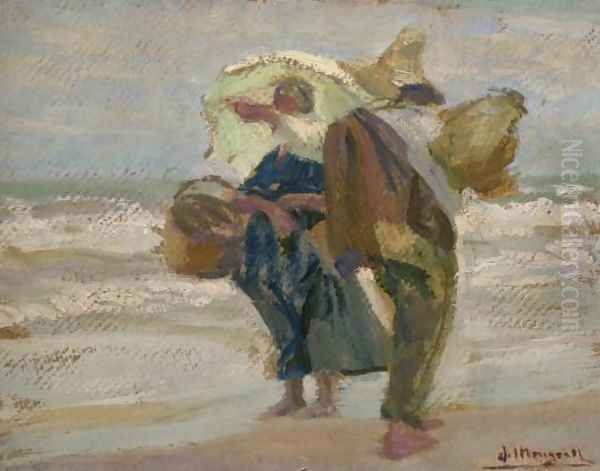 Couple on the Beach (Pareja en la playa) Oil Painting by Jose Mongrell Torrent