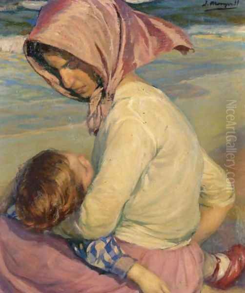 Mother and Child (Madre e hija) Oil Painting by Jose Mongrell Torrent