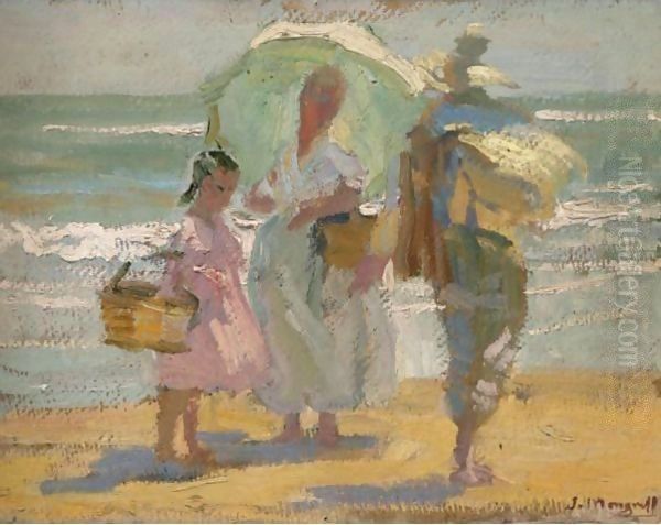 Family on the Beach (Familia en la playa) Oil Painting by Jose Mongrell Torrent