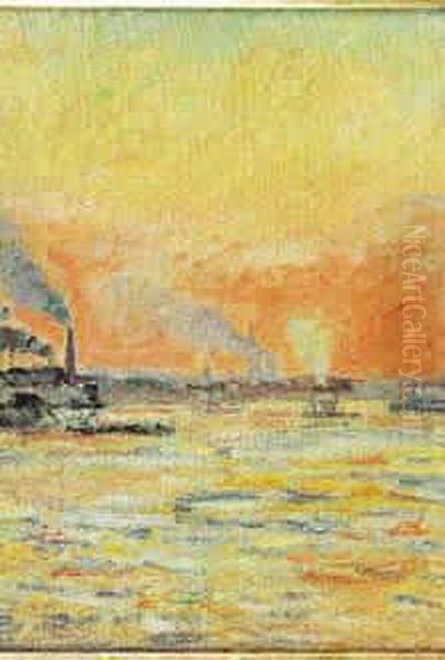 Soleil Couchant Au Confluent De 
La Seine Et De La Marne A Ivry, Vers 1889 Huile Sur Toile Signee En Bas A
 Gauche Oil Painting by Armand Guillaumin