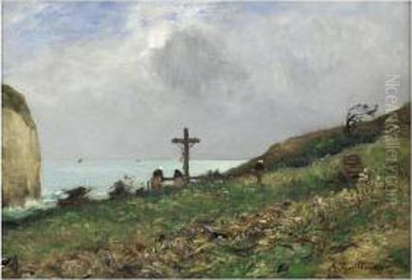 [jean- Baptiste - Antoine 
Guillemet; The Cliff Path At Yport; Oil On Canvas, Signed Lower Right 
And Dated ' 92] Oil Painting by Jean Baptiste Antoine Guillemet