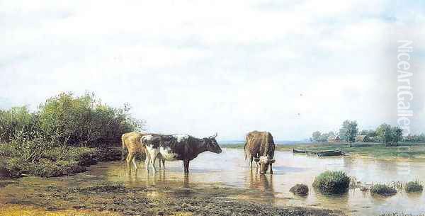Cows as Watering, 1879 Oil Painting by Clodt von Jurgensburg Mikhail Konstantinovitch