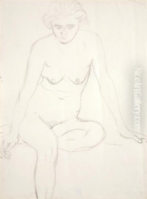 Sedici Divci Akt Oil Painting by Otto Gutfreund