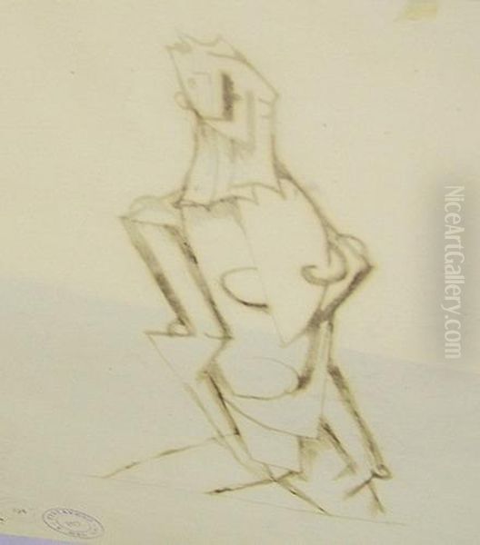 Personnage Cubiste, Circa 1915 Oil Painting by Otto Gutfreund