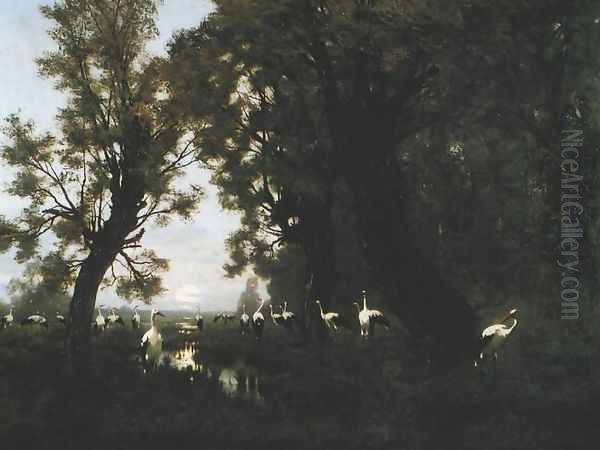 Storks' Seym Oil Painting by Wladyslaw Aleksander Malecki