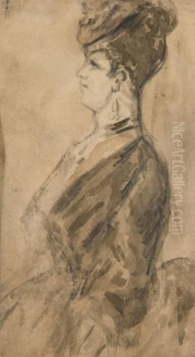 Elegante De Profil Oil Painting by Constantin Guys