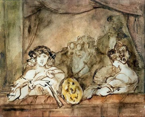 Au Theatre
 Executee Vers 1870-1875 Oil Painting by Constantin Guys