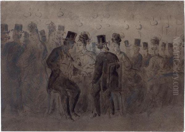 A Tivoli. - Herren Und Damen In 
Unterhaltung, An Kleinen Tischen Sitzend, Andere Paare Promenierend Oil Painting by Constantin Guys