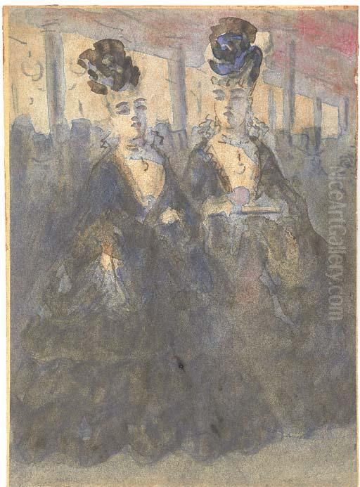Two Lorettes At The Theatre; And An Intermission At Thetheatre Oil Painting by Constantin Guys