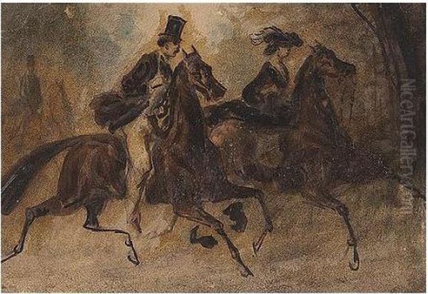 Out Riding Oil Painting by Constantin Guys