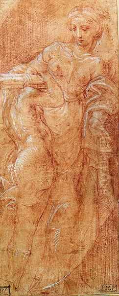 Venus and Cupid in a niche Oil Painting by Girolamo Mazzola Bedoli