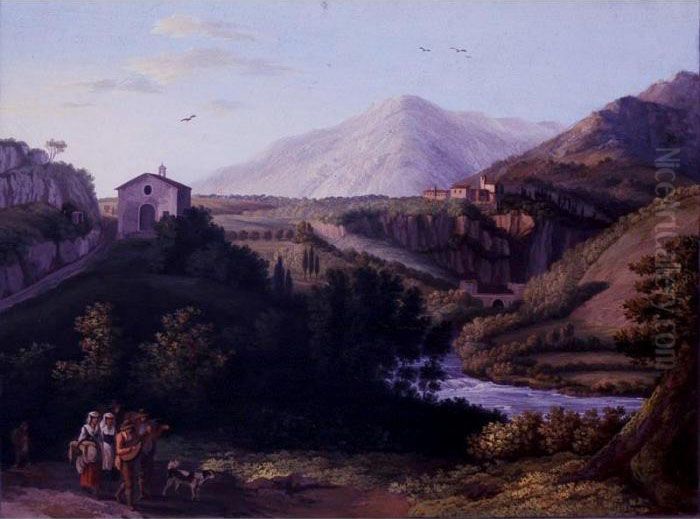 An Extensive Landscape With A 
View Of The Valerian Way And The Convent Of San Cosimato In The Distance Oil Painting by Jacob Philipp Hackert