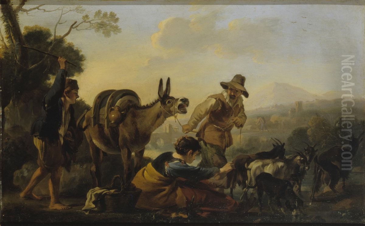 Genre Scene Oil Painting by Jan Miel