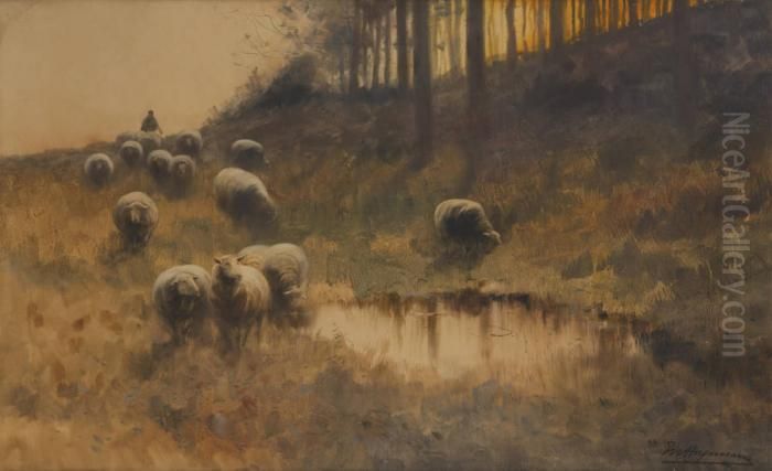 Moutons A La Lisiere Dubois Oil Painting by Maurice Hagemans