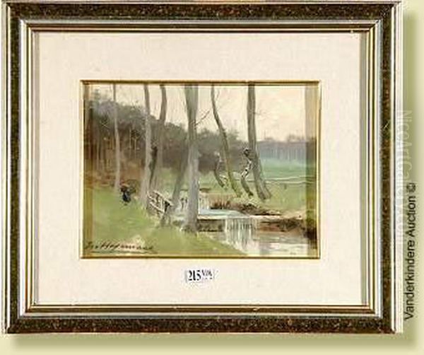 Lalasne A Genval, Aquarelle Et 
Gouache Sur Papier. Signee En Bas Agauche M. Hagemans. Ecole Belge. 
Dim.: 17x23,5 Cm Oil Painting by Maurice Hagemans