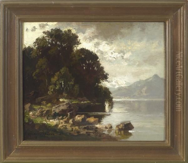 Bewaldetes Seeufer Oil Painting by Fritz Halberg-Krauss