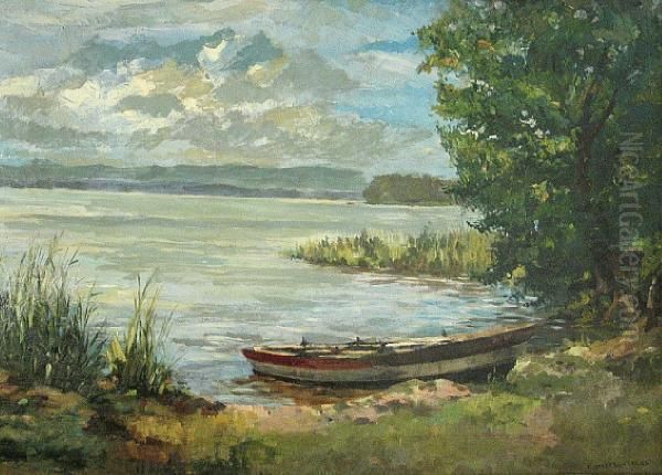 A Summer Day On Lake Constance Oil Painting by Fritz Halberg-Krauss