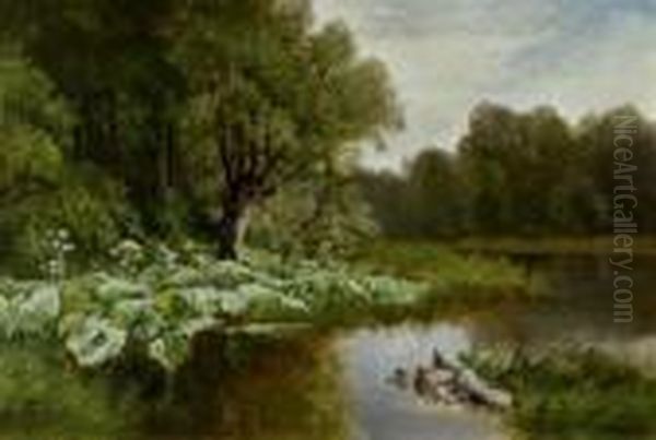 Flusslandschaft. 1913. Oil Painting by Fritz Halberg-Krauss