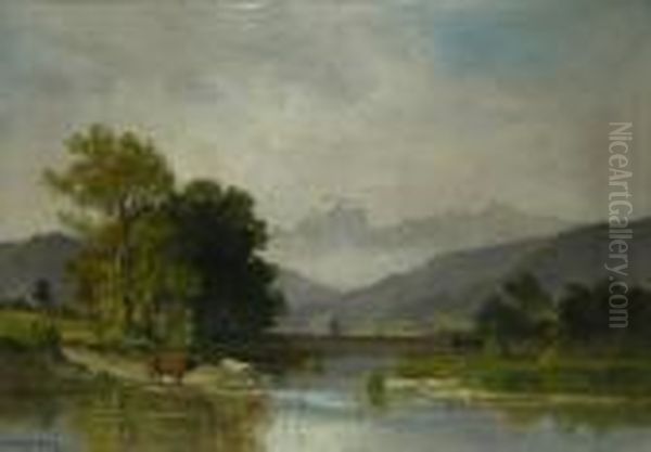 Oberbayerische Landschaft Mit Oil Painting by Fritz Halberg-Krauss