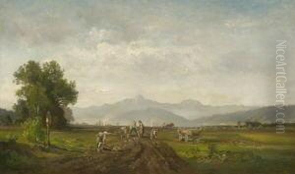 Kartoffelernte Im
 Voralpenland. Oil Painting by Fritz Halberg-Krauss