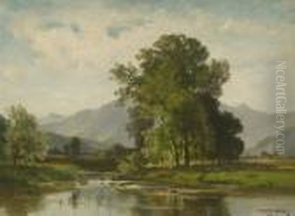 Uferlandschaft Im
 Vorgebirge. Oil Painting by Fritz Halberg-Krauss