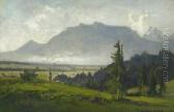 Blick Auf Oberaudorf. Oil Painting by Fritz Halberg-Krauss