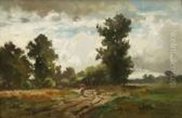 Sommerliche Baumlandschaft Mit
 Spaziergangerin. Oil Painting by Fritz Halberg-Krauss
