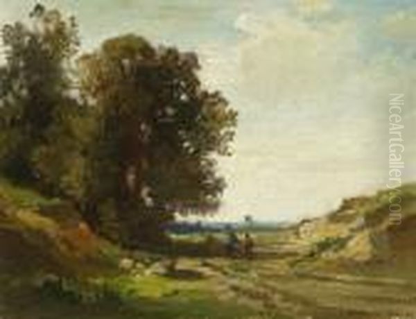 Baumlandschaft Mit
 Wanderern. Oil Painting by Fritz Halberg-Krauss