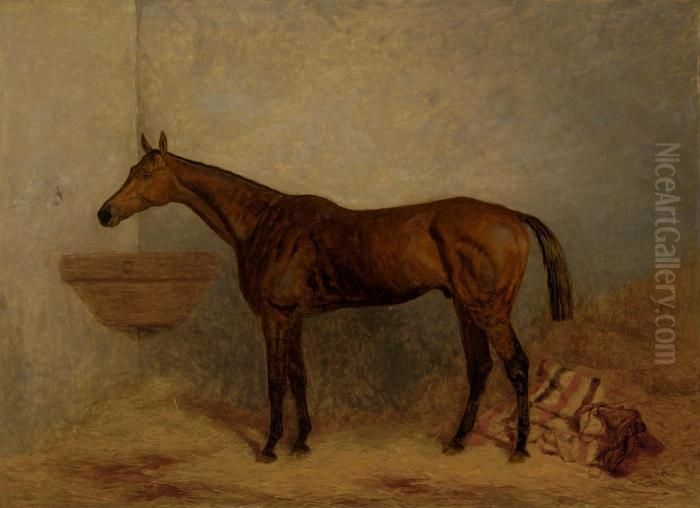 Isonomy, A Bay Colt In A Stall Oil Painting by Harry Hall