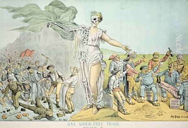 One Sided Free Trade anti-Free Trade cartoon 1886 Oil Painting by Tom Merry