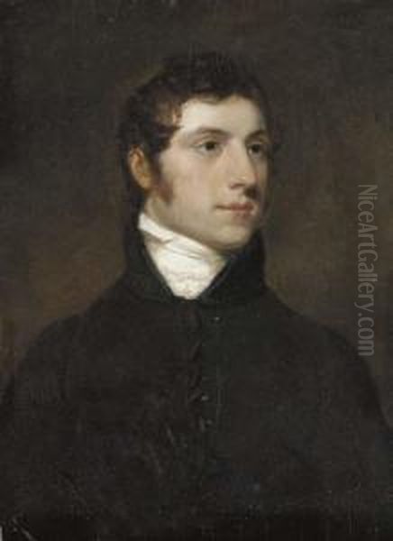Portrait Of A Gentleman, 
Believed To Be Robert La Touche, Smallhalf-length, In A Black Coat Oil Painting by Hugh Douglas Hamilton