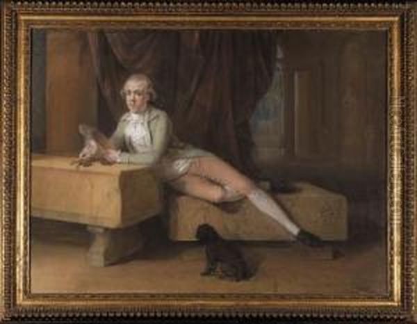 Portrait Of James Colyear 
Dawkins Of Standlynch Park, Wiltshire,leaning On A Roman Sarcophagus At 
The Villa Albani At Rome Duringhis Grand Tour In The 1780s Oil Painting by Hugh Douglas Hamilton