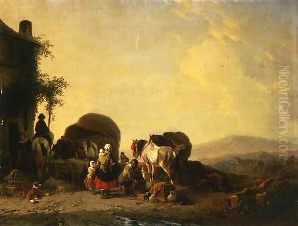 Changing Horses Oil Painting by Joseph Jodocus Moerenhout