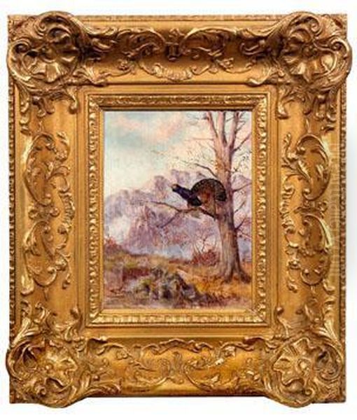 Balzender Auerhahn In Alpenlandschaft Oil Painting by Max I Hanger