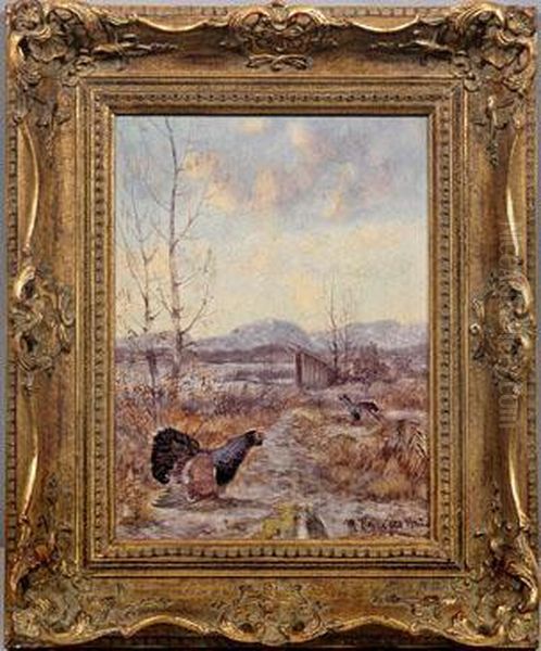 Balzende Auerhahne In Herbstlicher Alpenlandschaft Oil Painting by Max I Hanger