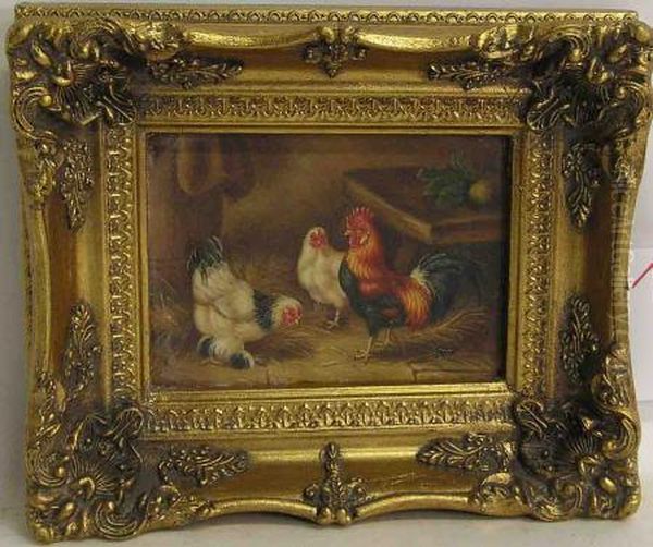 Huhner Im Stroh Oil Painting by Max I Hanger